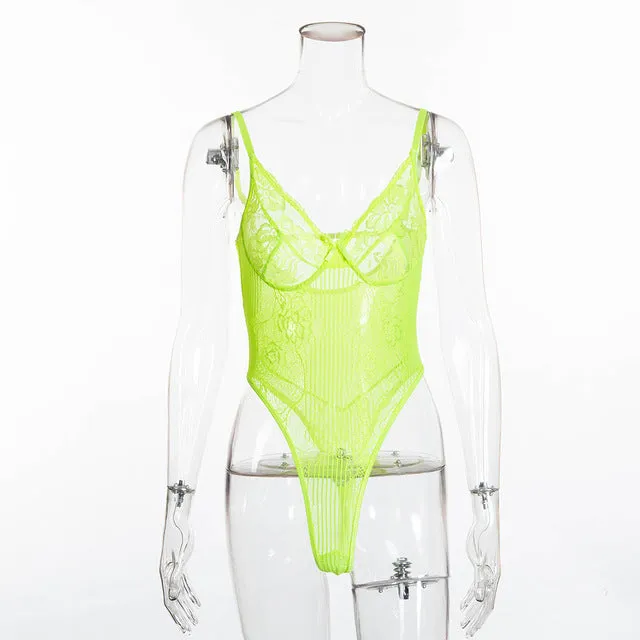 Cryptographic hot sale sheer lace bodysuit women backless transparent mesh bow sexy jumpsuit 2020 catsuit straps bodysuits thong