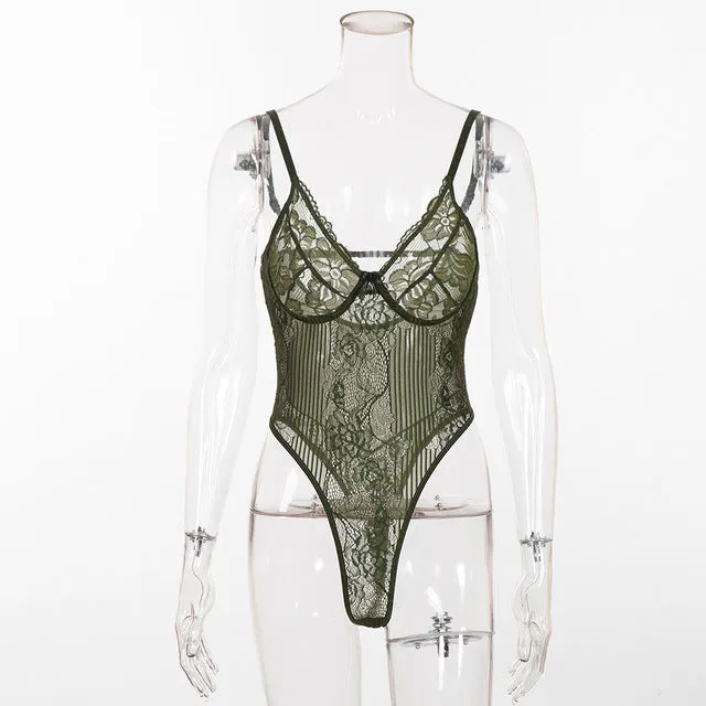 Cryptographic hot sale sheer lace bodysuit women backless transparent mesh bow sexy jumpsuit 2020 catsuit straps bodysuits thong