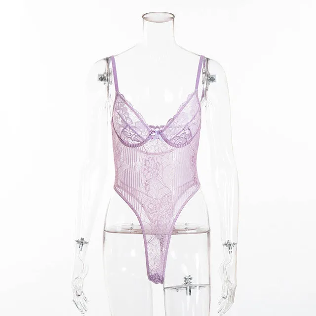 Cryptographic hot sale sheer lace bodysuit women backless transparent mesh bow sexy jumpsuit 2020 catsuit straps bodysuits thong
