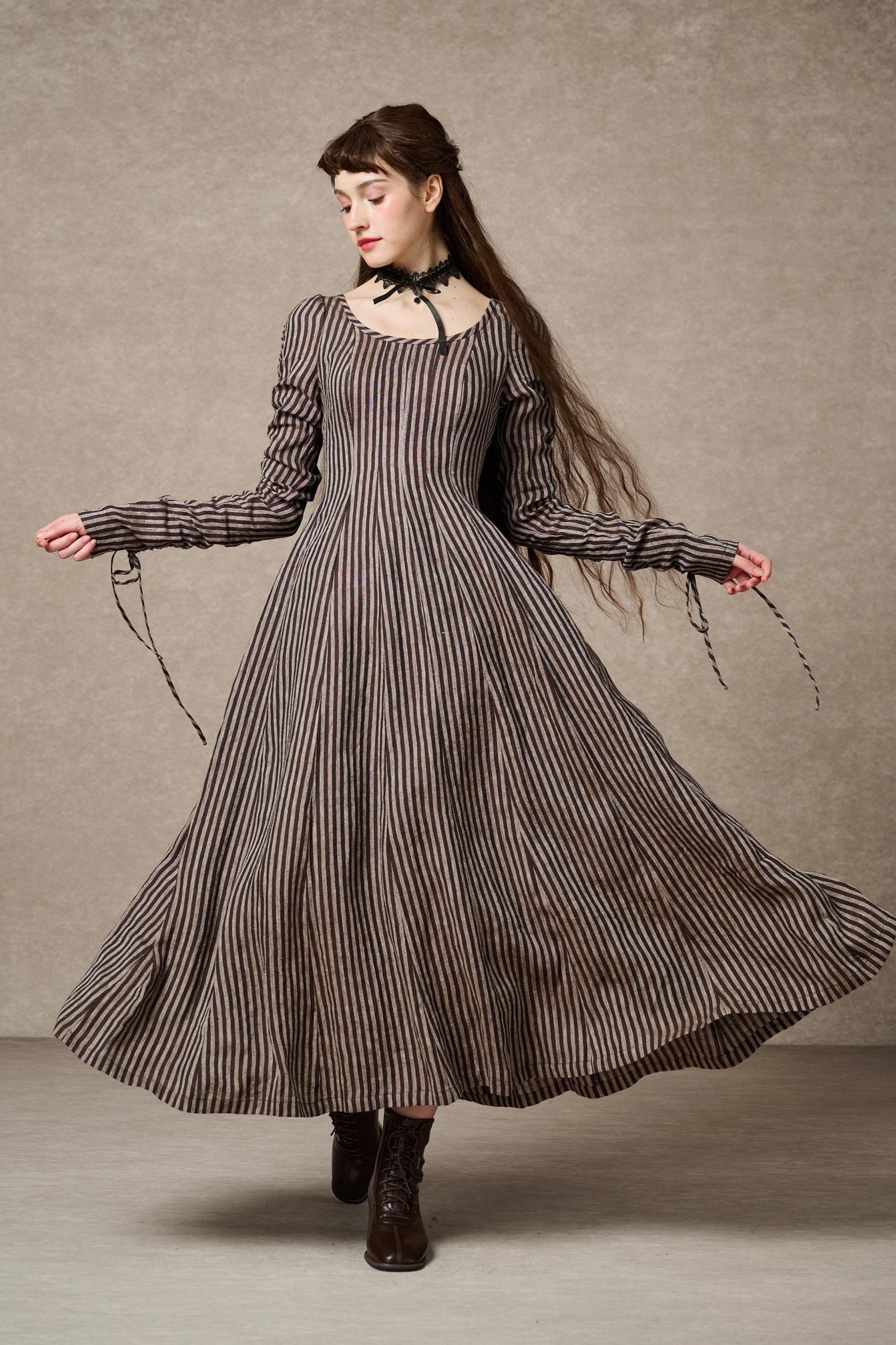 Crystal 17 | Victorian maxi linen dress WeatherproofCoating Layering Compatible Cut