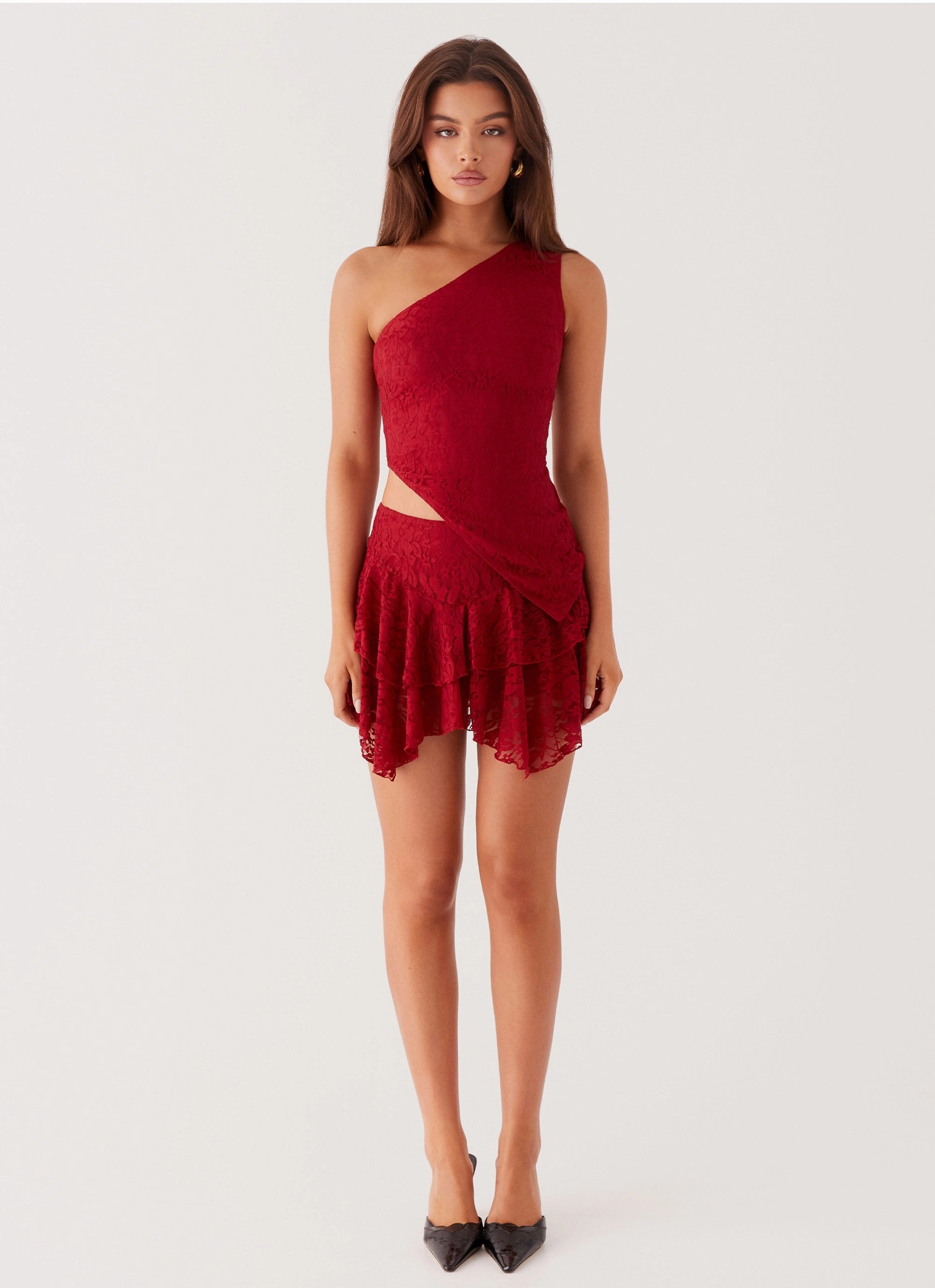 Party All Night Frill Mini Skirt - Maroon RipstopFabric