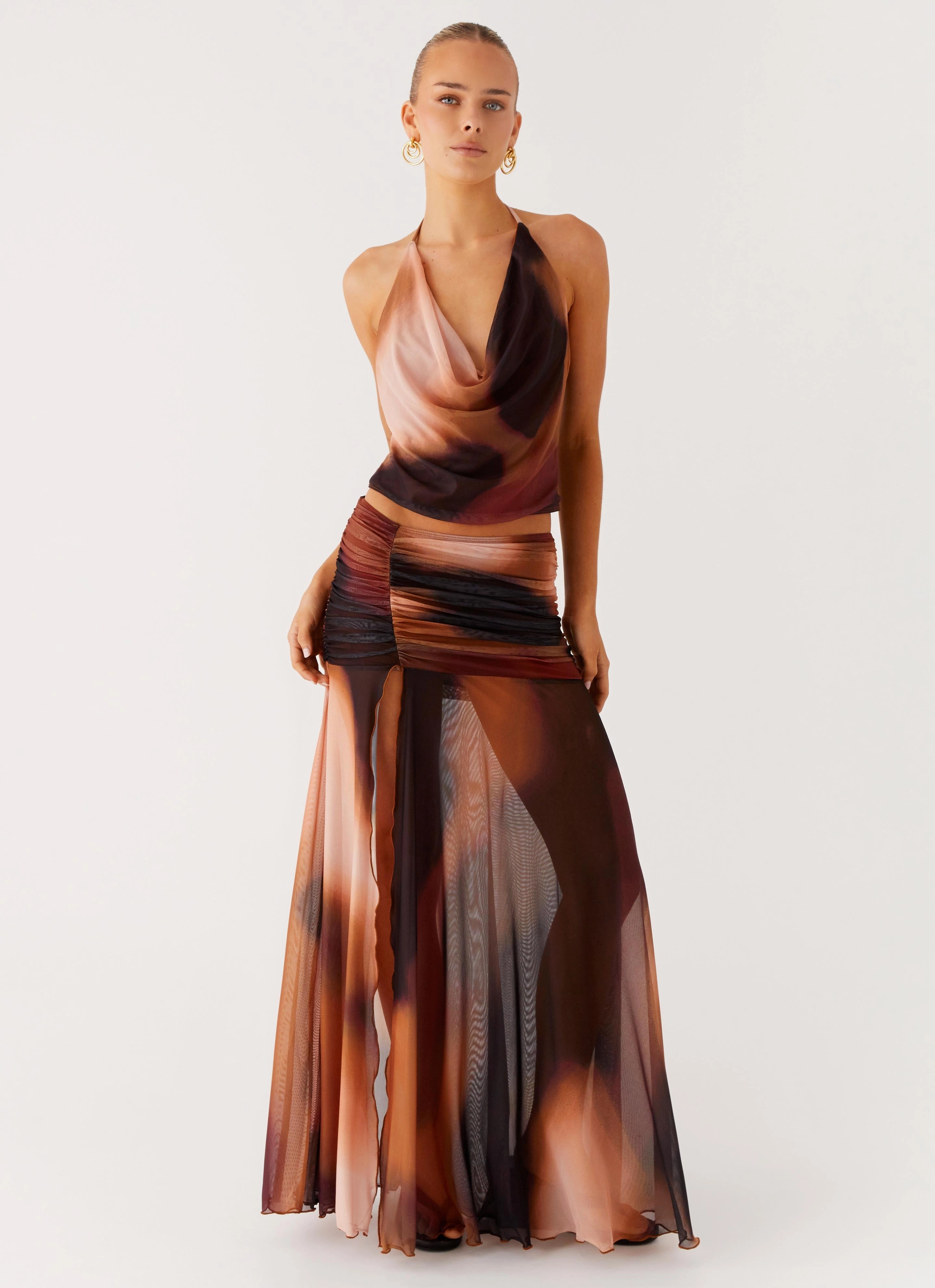 Stargazer Mesh Cowl Top - Black Gradient Textured Surface