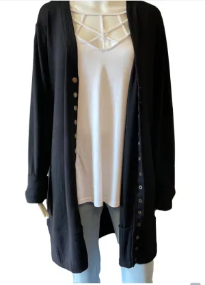 Curvy Black Snap Cardigan