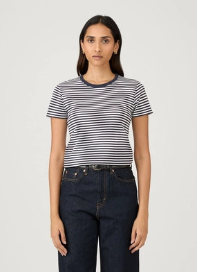 Curvy Fit Women's Classic T-shirt in Navy/White English Stripe Women's Classic T-shirt in Navy/White English Stripe Stretch Comfort EcoFriendlyDyes