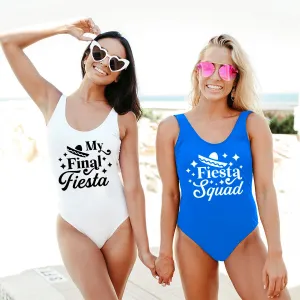 Custom Bridal and Bachelorette Party Swimsuits - Final Fiesta and Fiesta Squad Designs