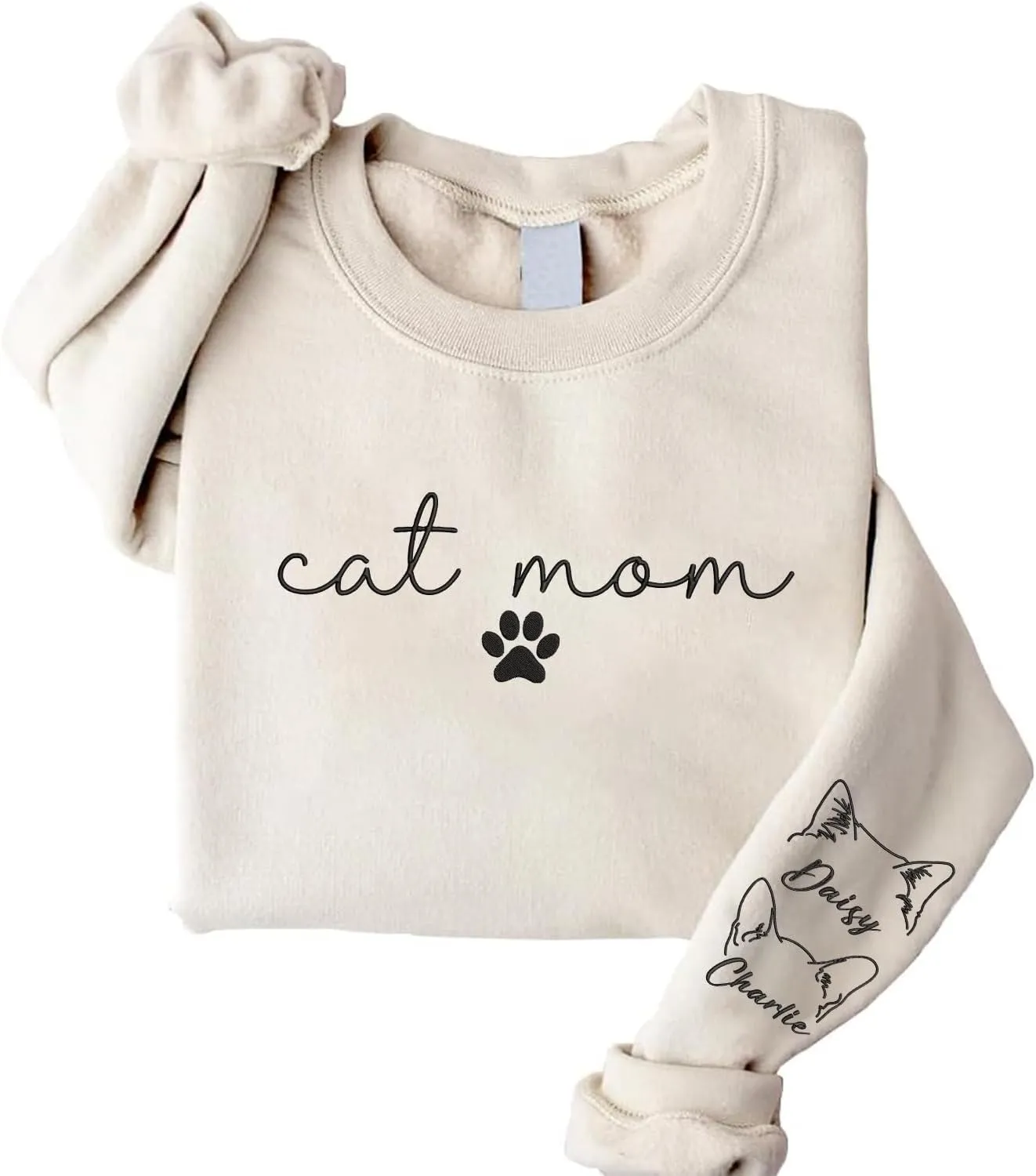 Custom Embroidered Cat Mom Sweatshirt, Cat Mom Gifts for Women, Cat Lover Gift for Christmas, Cat Owner Shirt