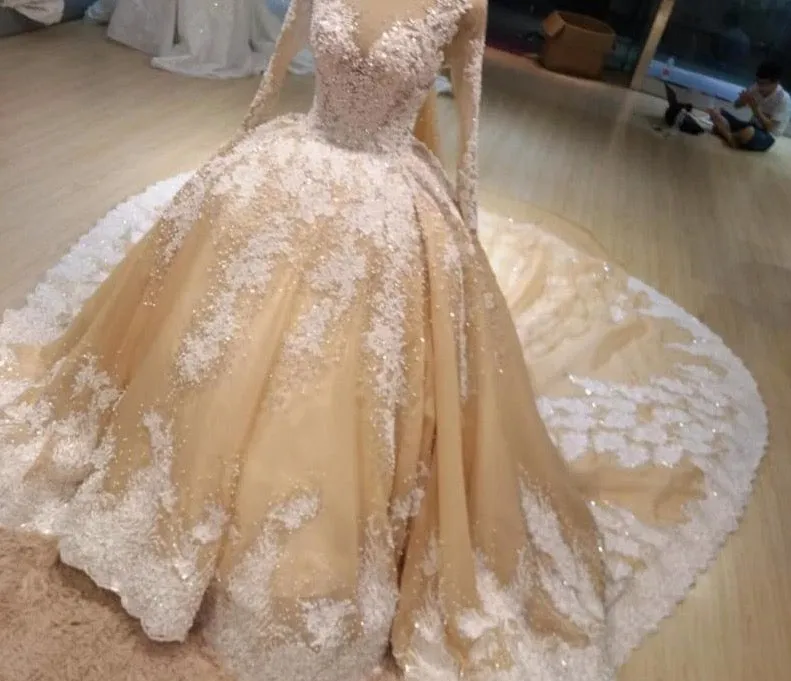 Custom Made Beaded Lace Bridal Dress