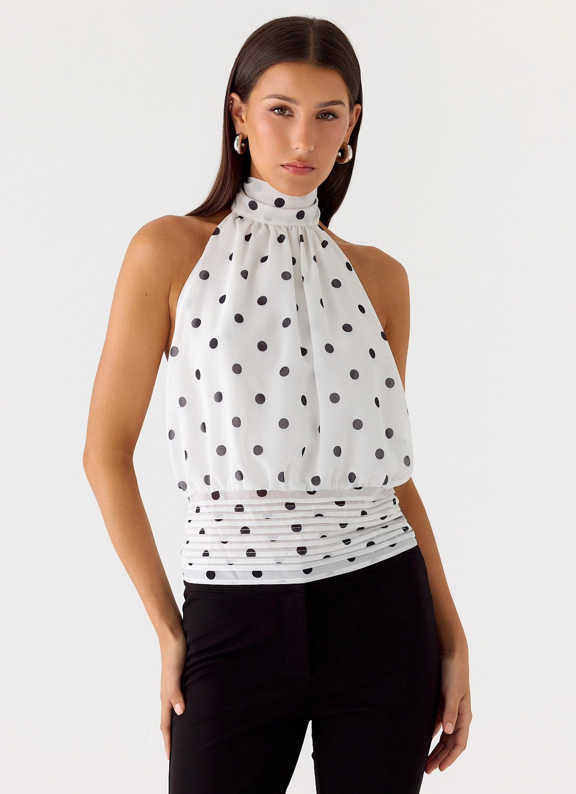 Relaxed Style Custom made Willow Chiffon Top - White Polkadot