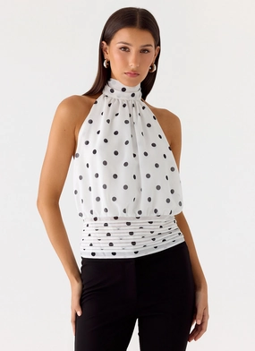 Custom made Willow Chiffon Top - White Polkadot Relaxed Style Custom made Willow Chiffon Top - White Polkadot