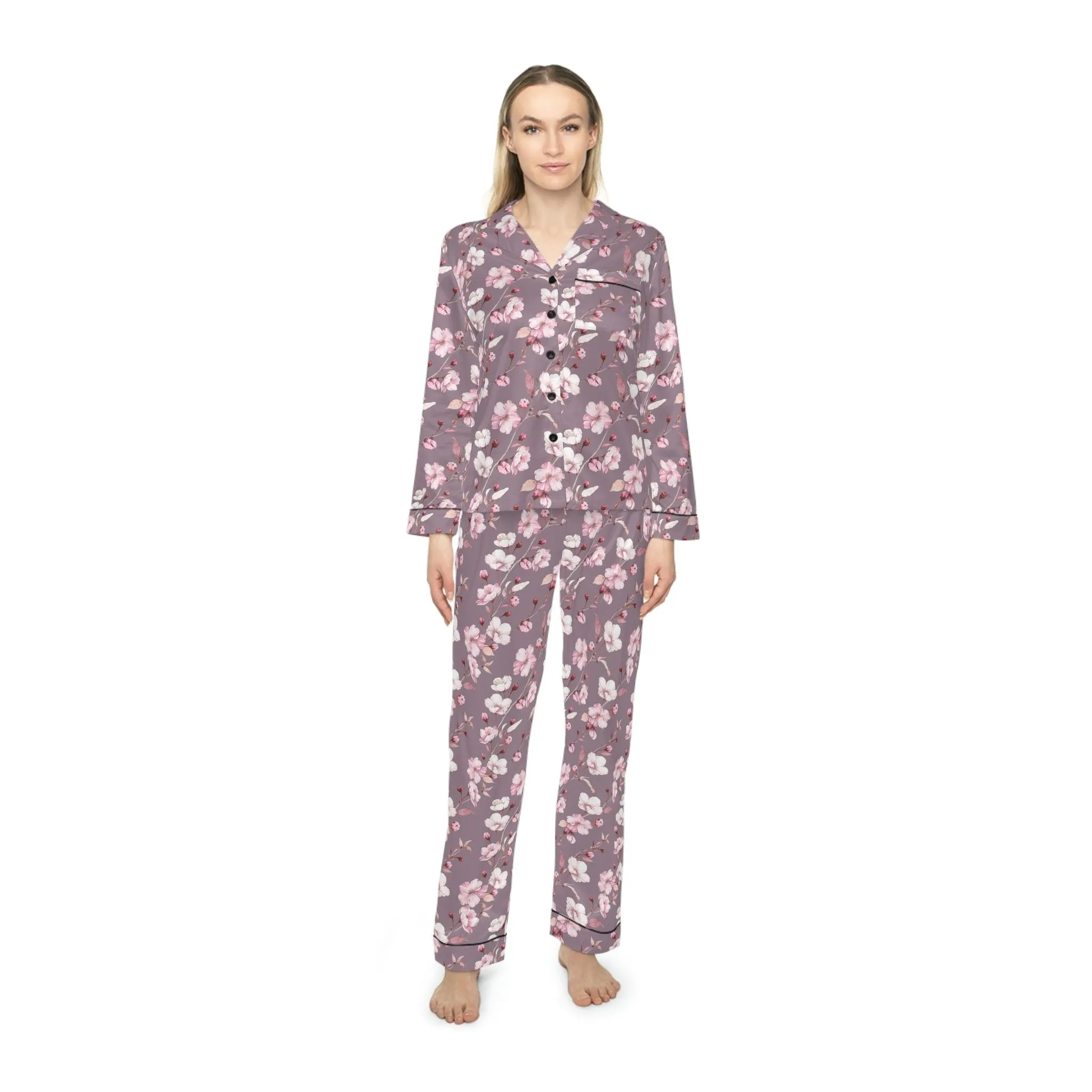 Customizable Elegant Floral Satin Sleep Set for Women - Luxe Pajama Collection