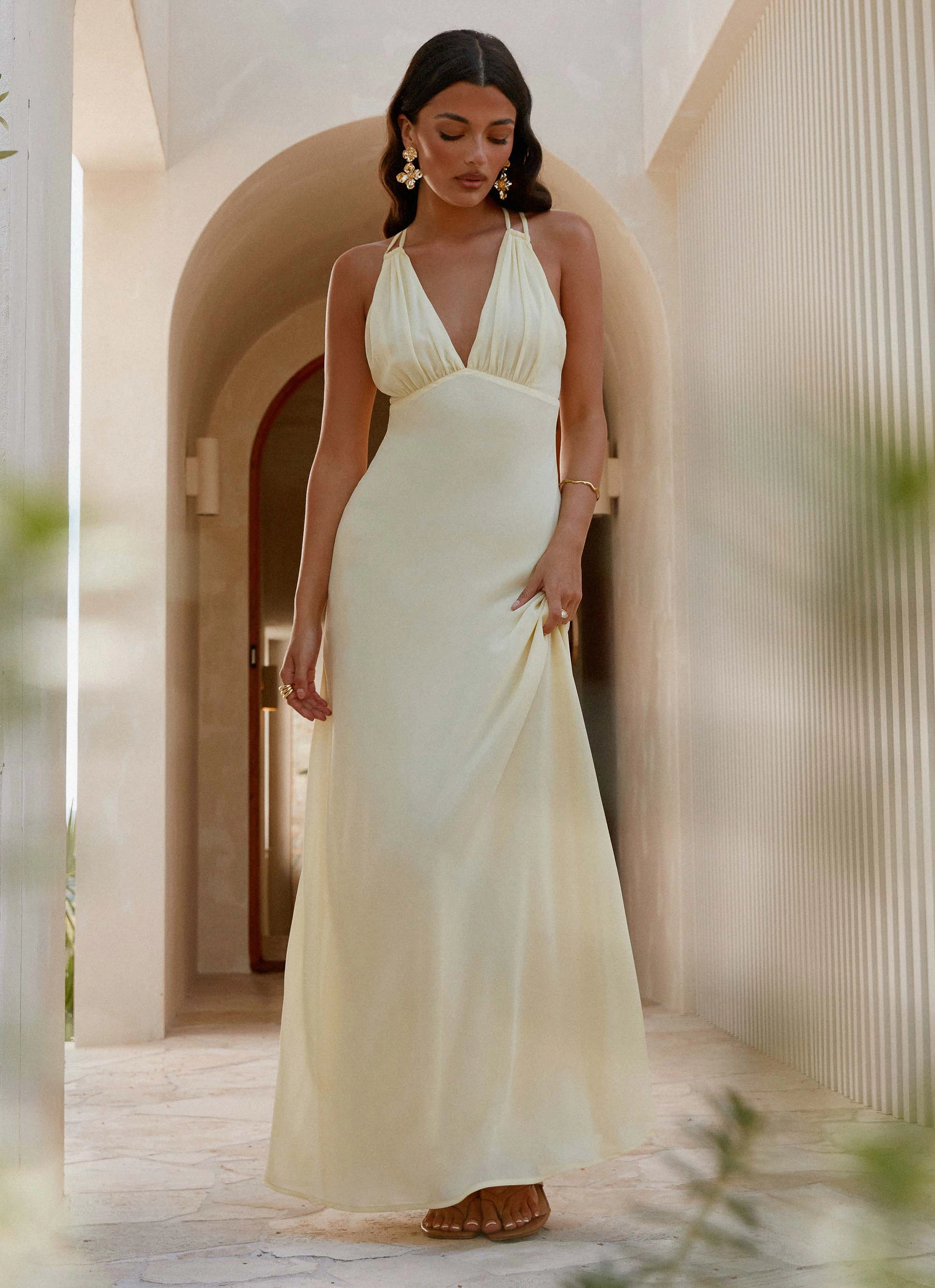 Kacia Maxi Dress - Lemon Sharp Detail Dance-Party