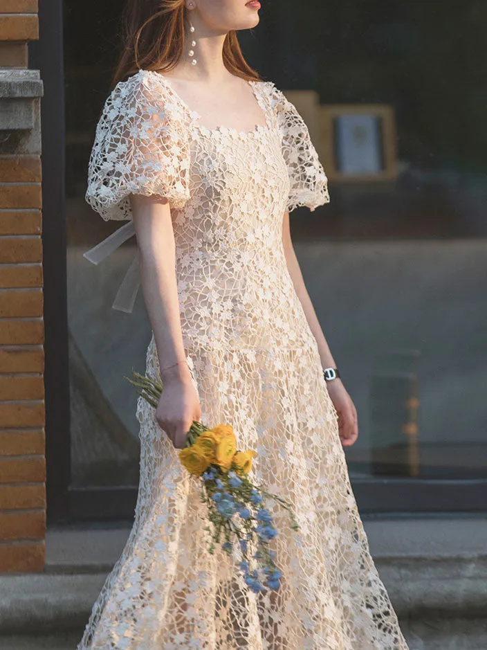 Cute beige lace short prom dress, beige lace bridesmaid dress