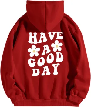 Cute Hoodies for Teen Girls Aesthetic Clothes Letters Graphic Pullover Sweatshirt Drop Shoulder Drawstring Hoodie