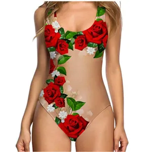 Cute Print Mid Rise Nude Stretch Tank Swimsuit