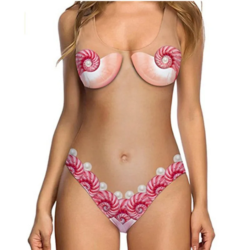 Cute Print Mid Rise Nude Stretch Tank Swimsuit