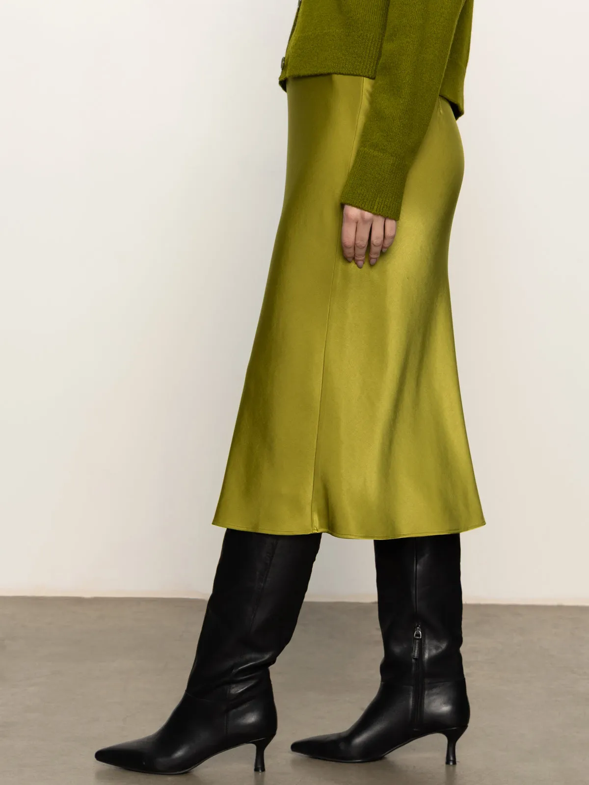 Chill Vibe Side Slit Everyday Midi Skirt Martini Olive