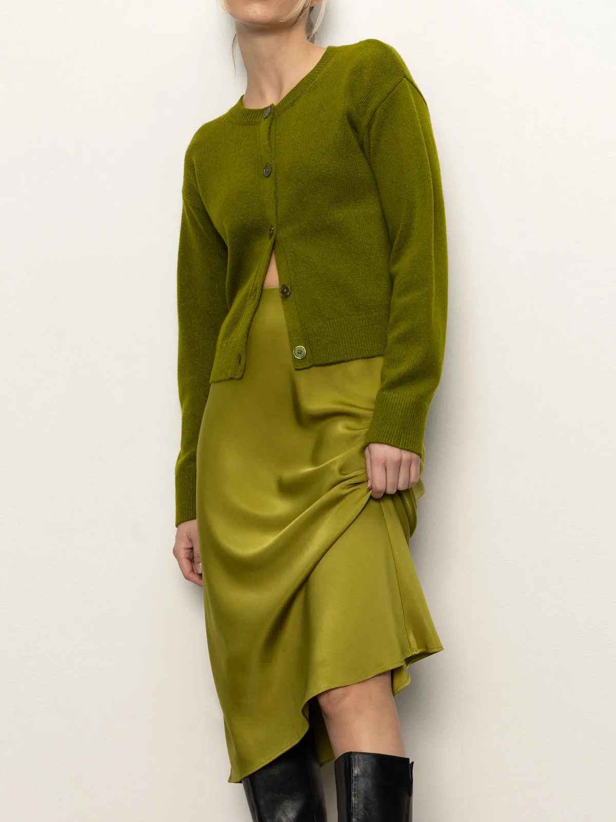 Everyday Midi Skirt Martini Olive Refined Texture Trendy Mood