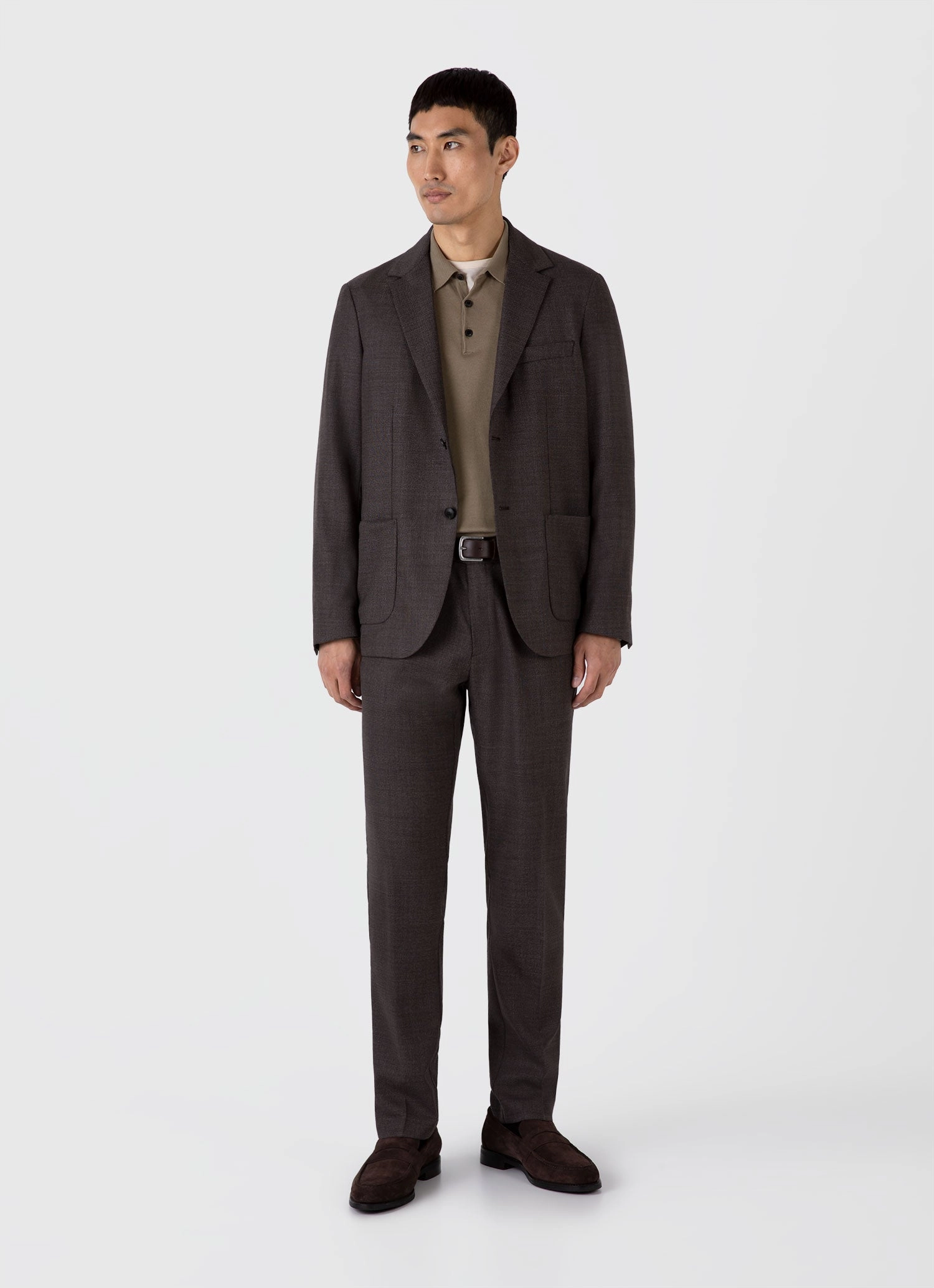 Men's Long Sleeve Sea Island Cotton Knit Polo Shirt in Dark Stone Chill Vibes Casual Vibes