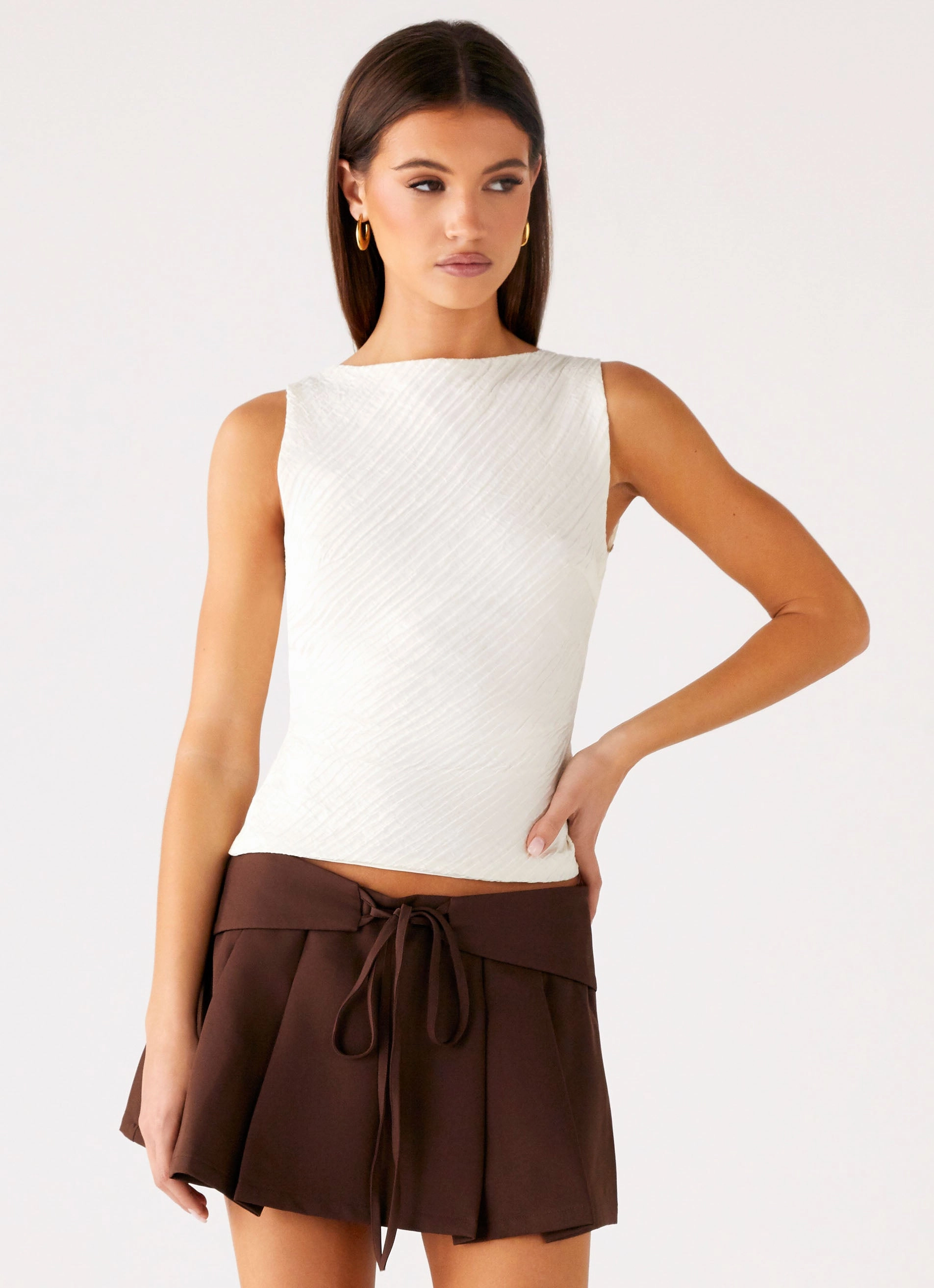 WrinkleFree Structure Cypriana Tie Back Top - White