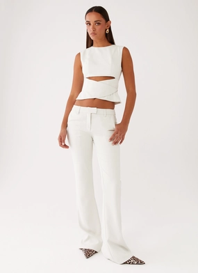 Cyra Low Rise Slim Fit Pants - Ivory Laser Cut Edges AdjustableDrawstring Multi Pocket System Cyra Low Rise Slim Fit Pants - Ivory