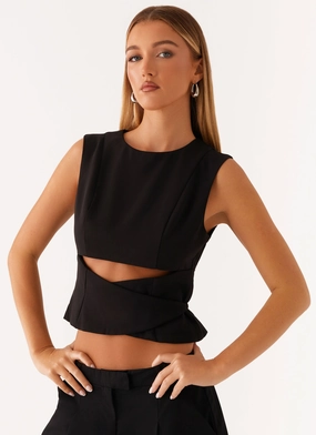 Quick Dry Fabric Cyra Wrap Top - Black