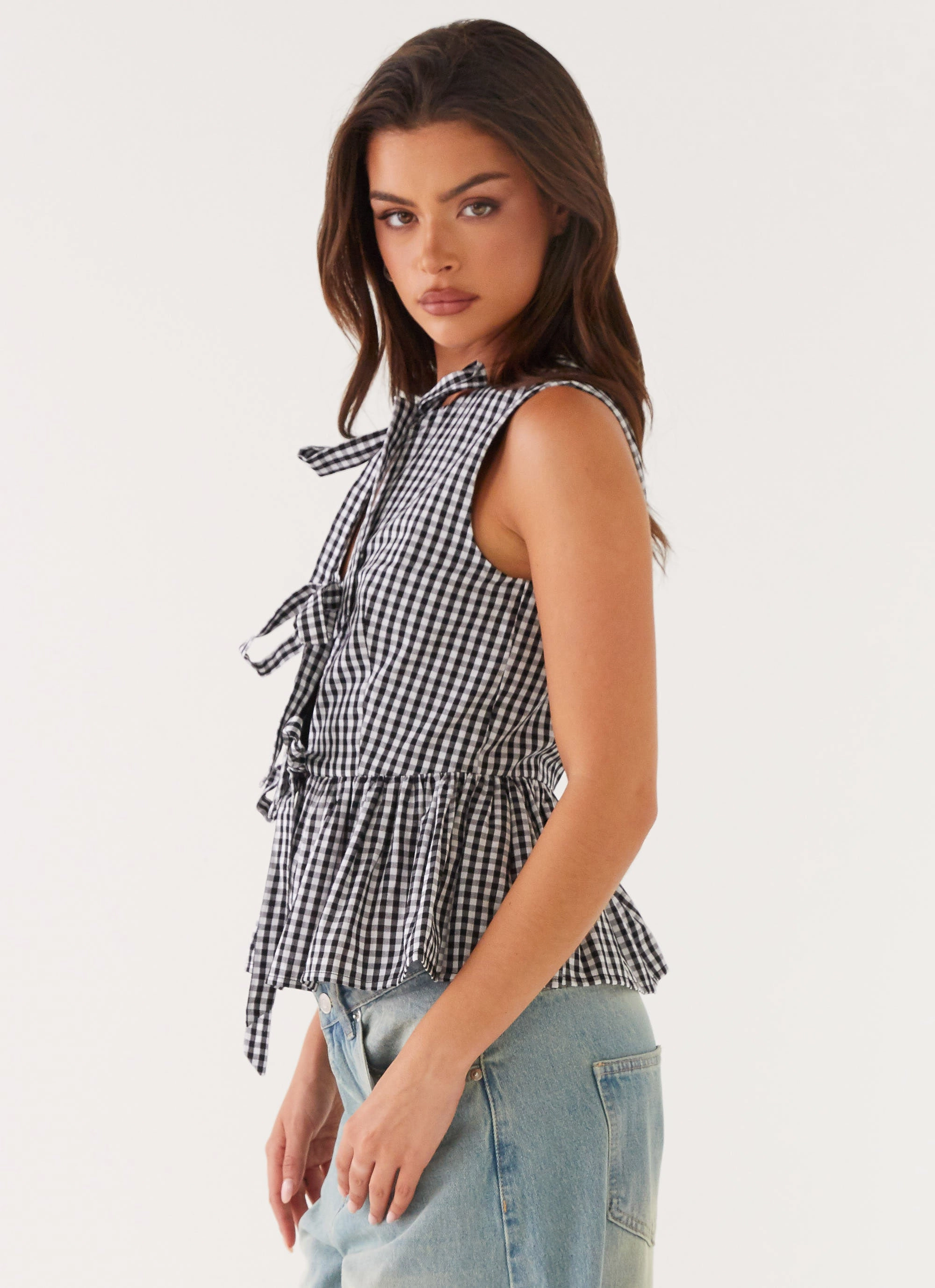 ResilientStretch Cyrene Tie Top - Black Gingham