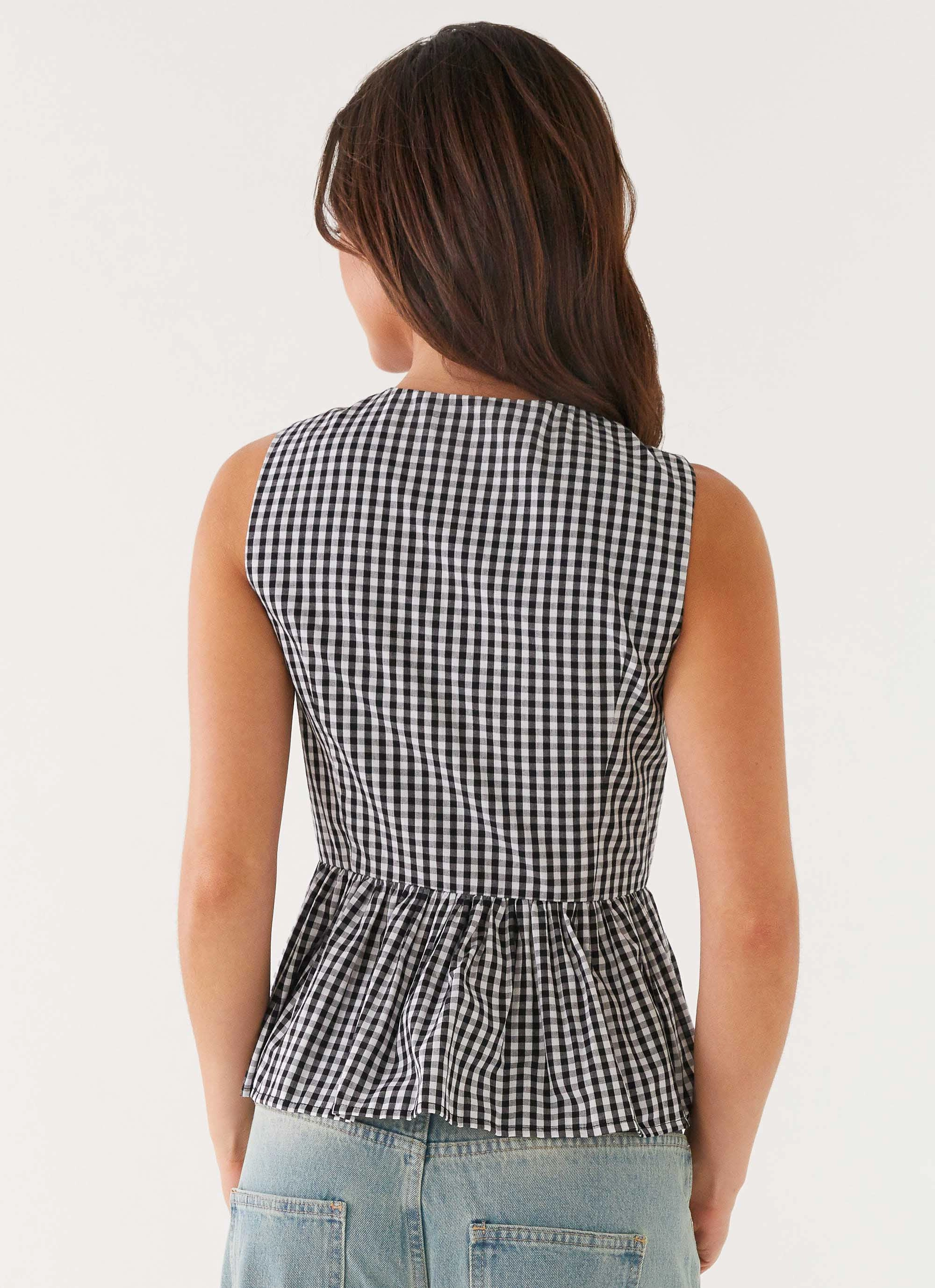 StainResistantFinish Cyrene Tie Top - Black Gingham