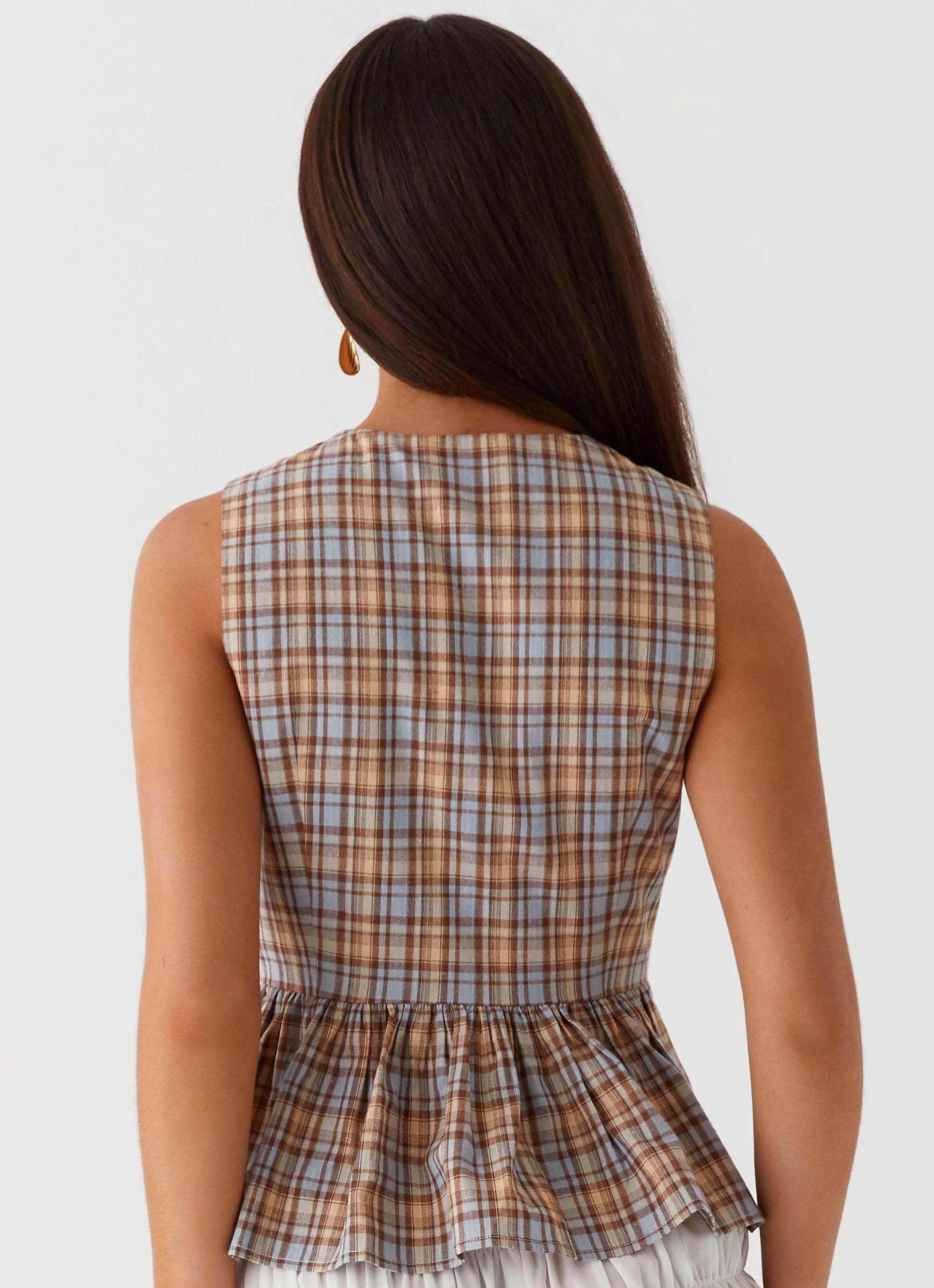 SeamlessKnitConstruction Ventilated Back Panel Cyrene Tie Top - Brown Check