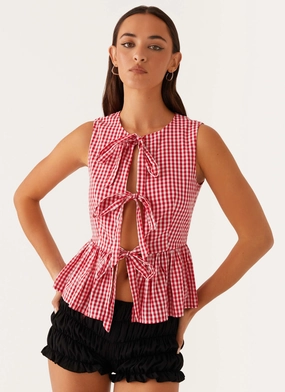 Cyrene Tie Top - Red Gingham Durable Material Cyrene Tie Top - Red Gingham StretchComfortDesign Easy to Wear