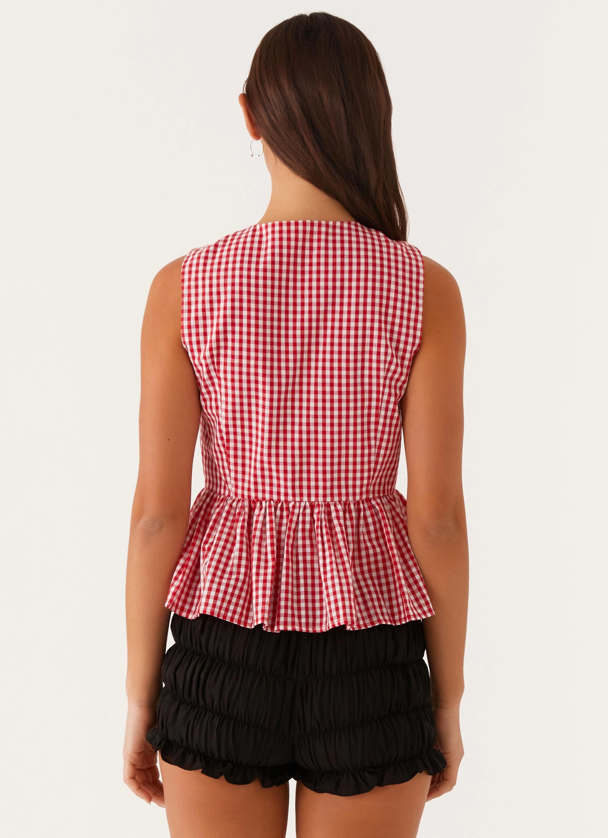 Odor Control Finish VentilatedMeshPaneling Cyrene Tie Top - Red Gingham