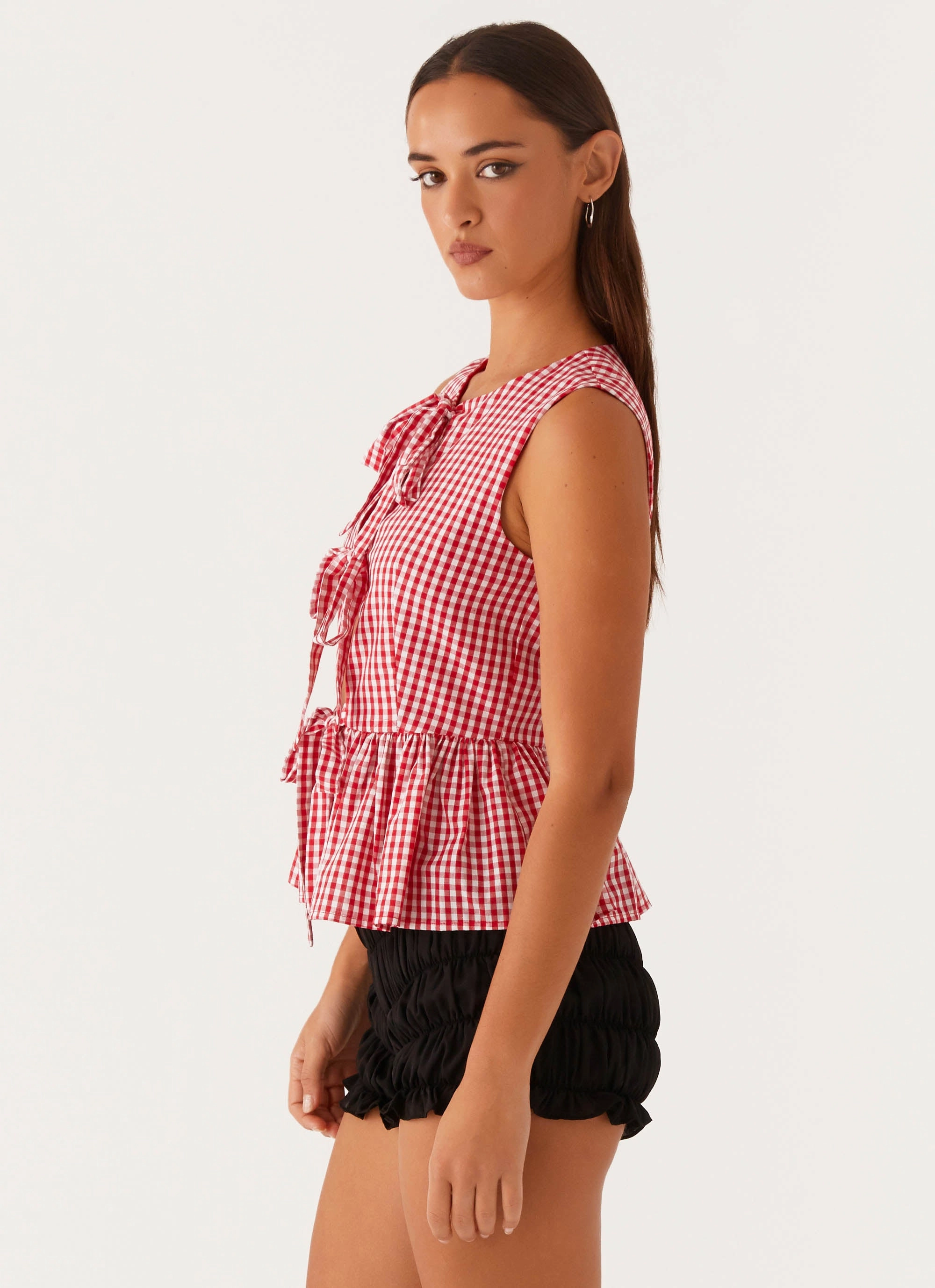 AntiPillingSurface Cyrene Tie Top - Red Gingham
