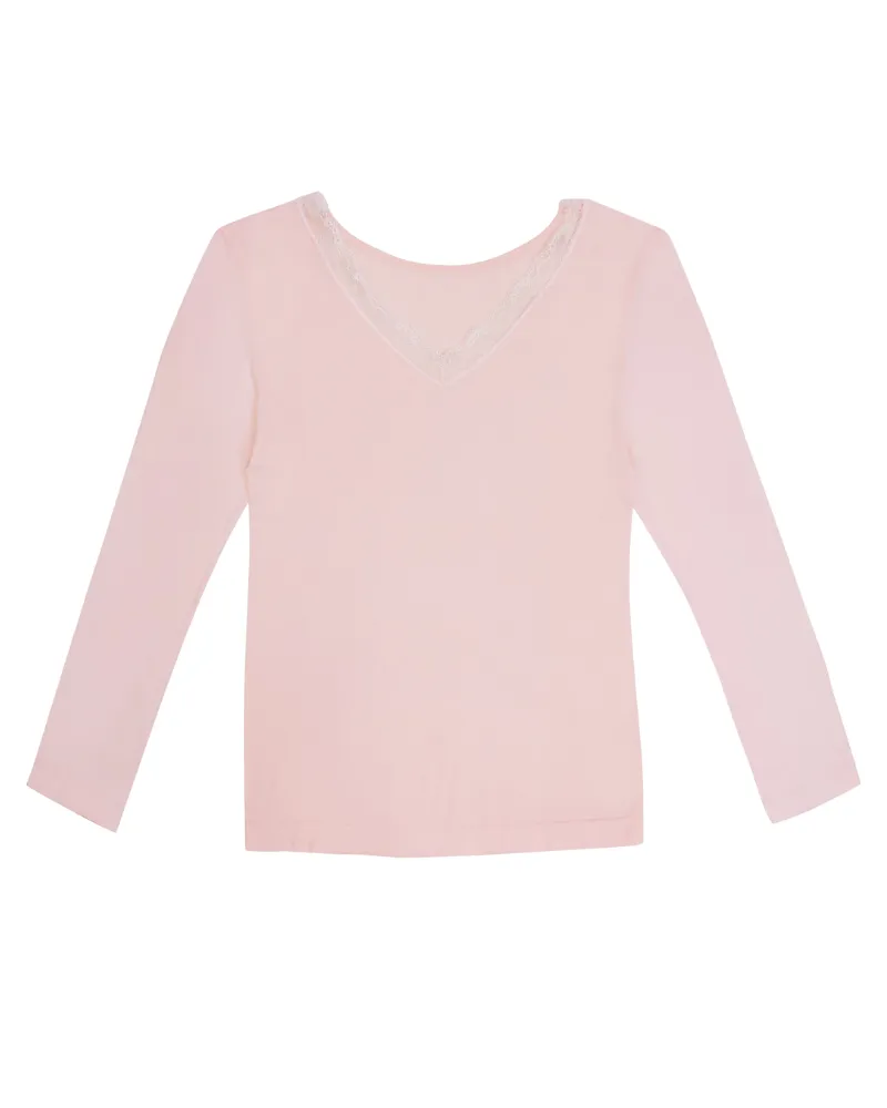 D001222224 Pampas Soft Pink Lace V Neck Pajamas