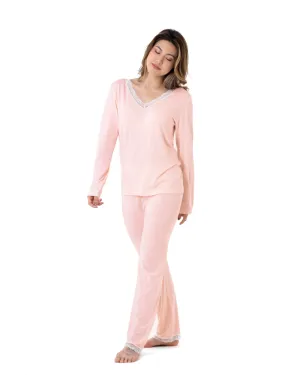 D001222224 Pampas Soft Pink Lace V Neck Pajamas