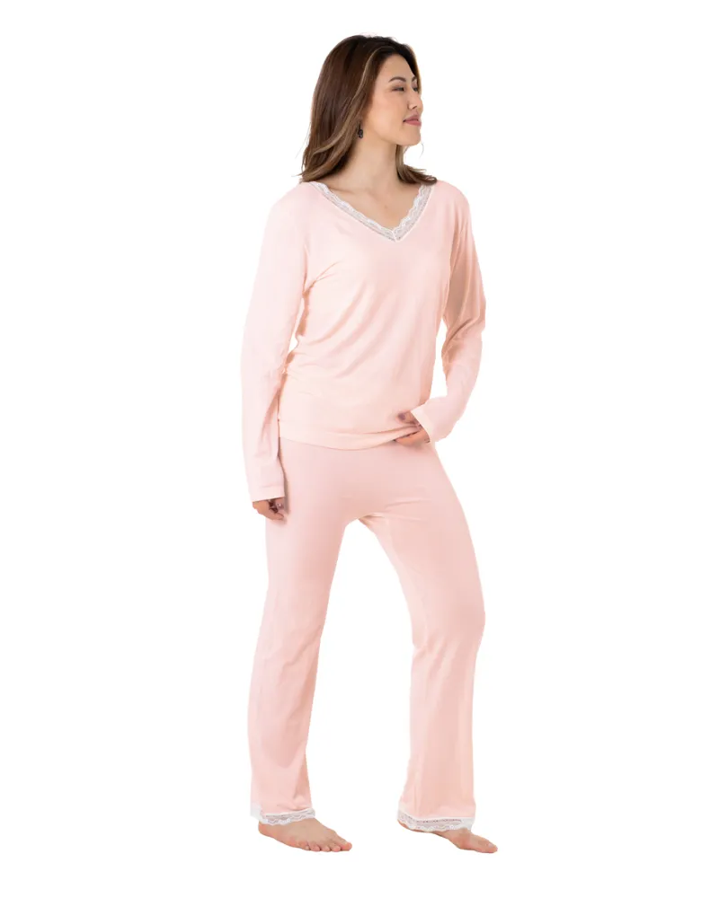 D001222224 Pampas Soft Pink Lace V Neck Pajamas