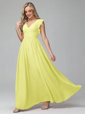 Daffodil Bridesmaid Dress Bonnie V-Neck Chiffon Bridesmaid Dresses With Ruffle Sleeves