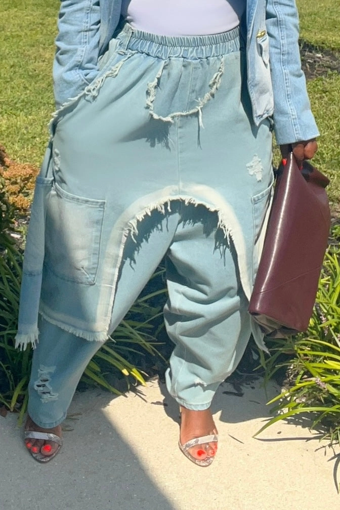 Jeena Distressed Oversize Drop-Crotch Denim Pants-Light Wash Chill Style