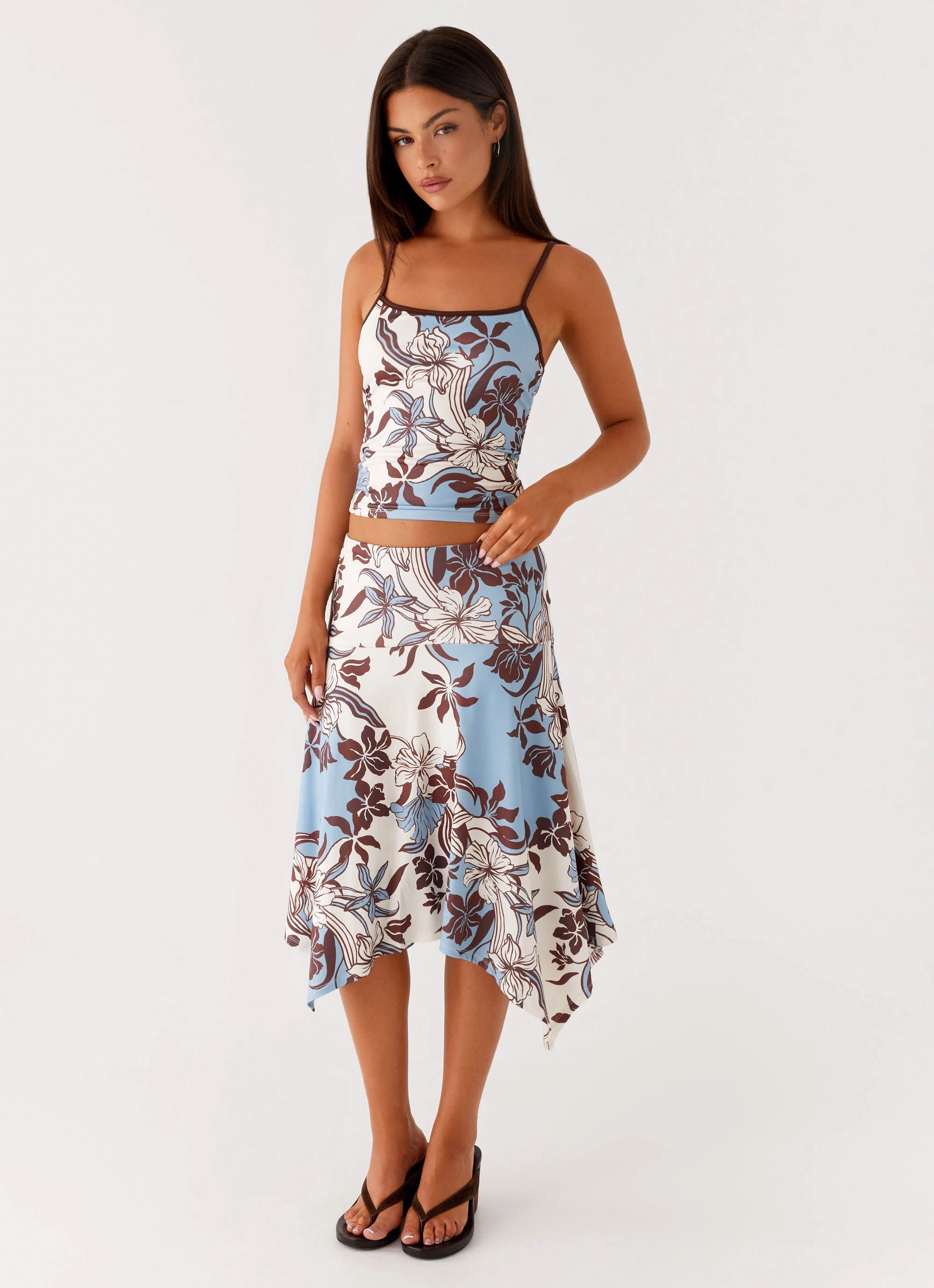Skye Midi Skirt - Bluewood Blossom Printed design LightweightConstruction