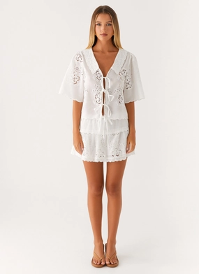 Summer Escape Embroidered Mini Skirt - White StainResistantFinish