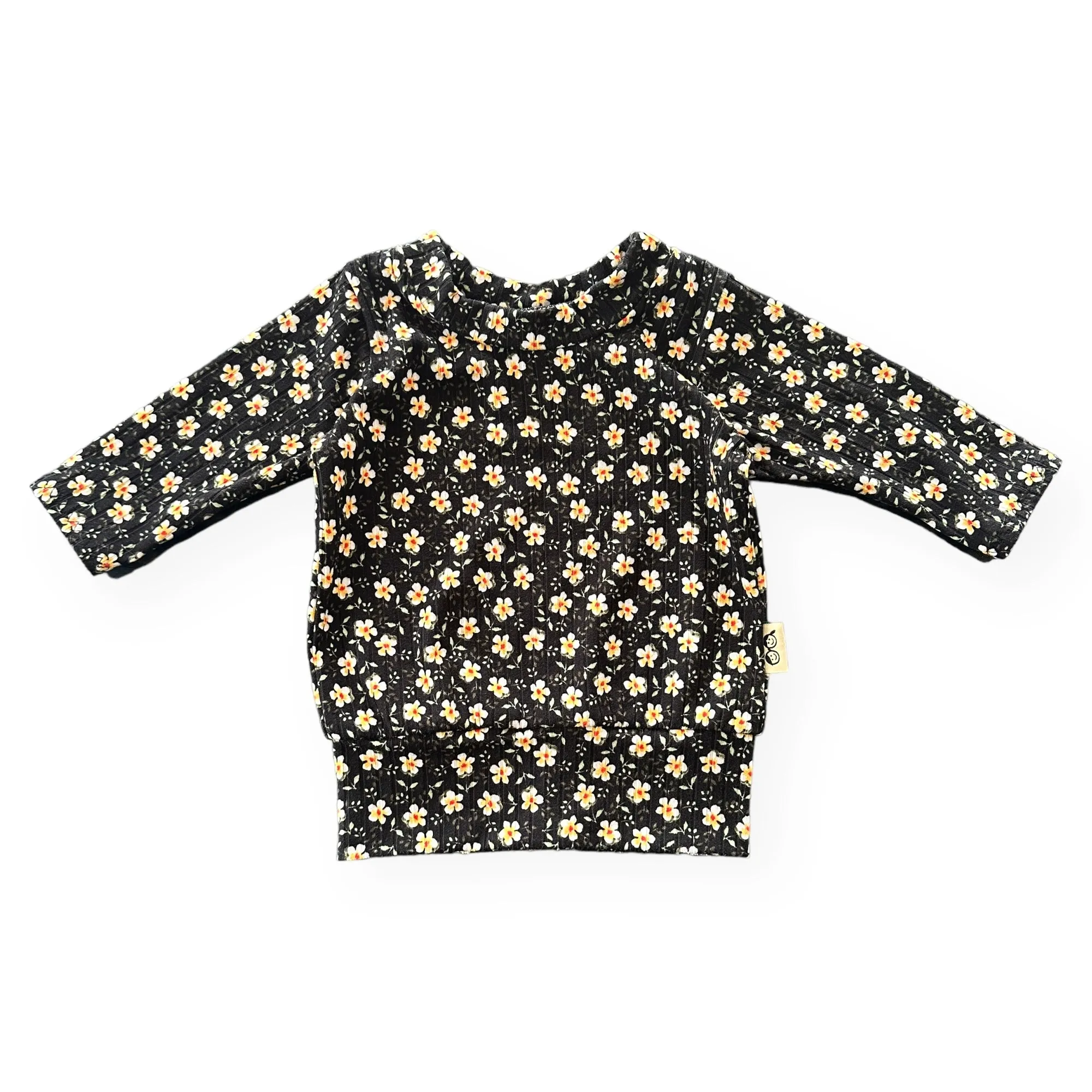 Dainty Floral Black Ribbed Lounge Set