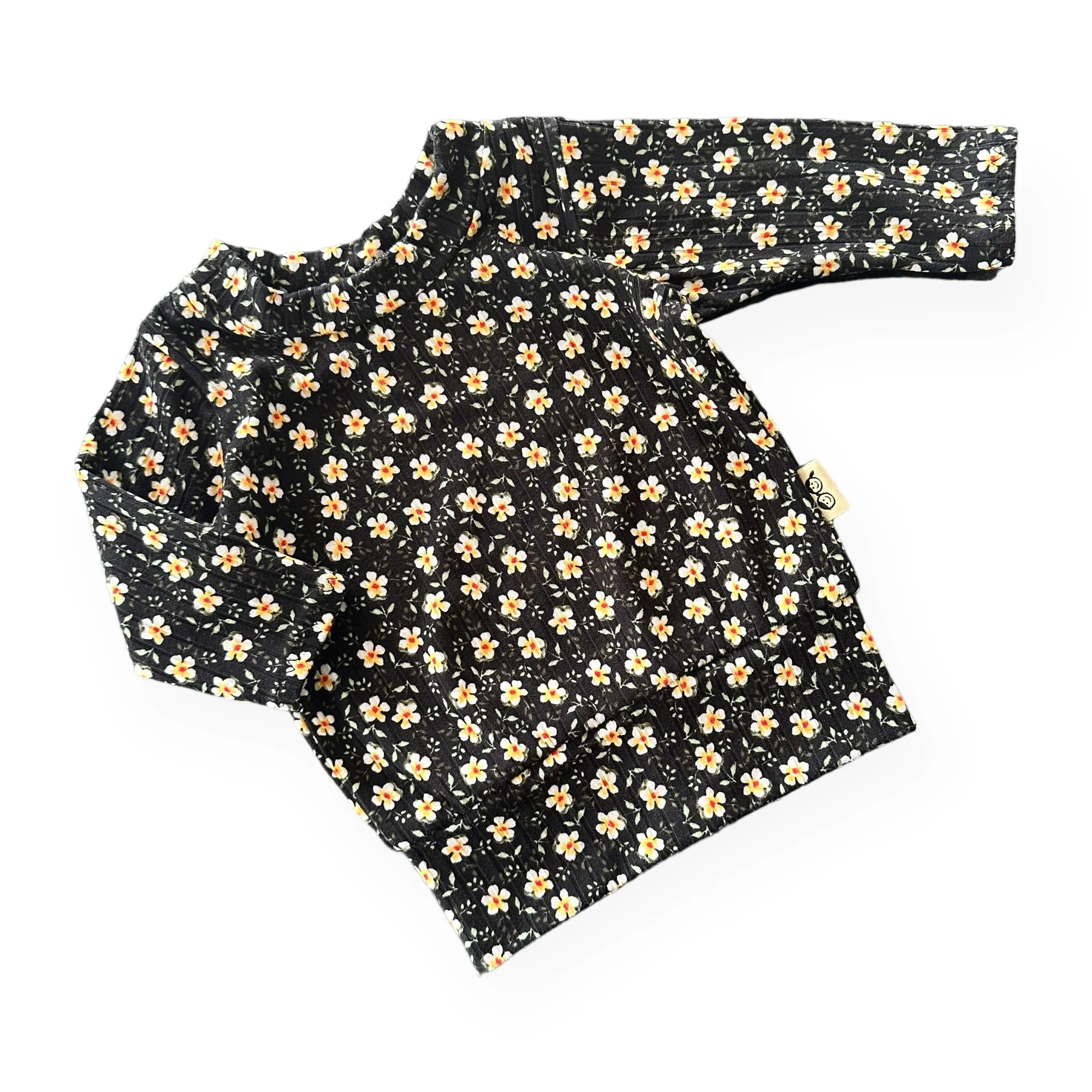 Dainty Floral Black Ribbed Lounge Set