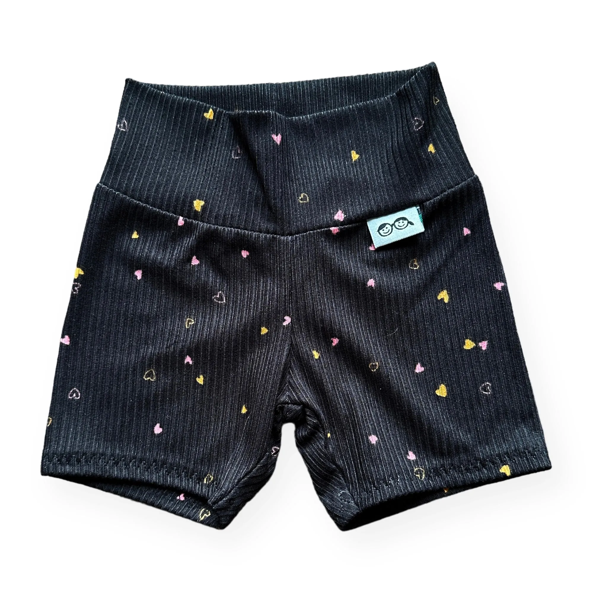 Dainty Hearts on Black Ribbed Biker Shorts Lounge Set