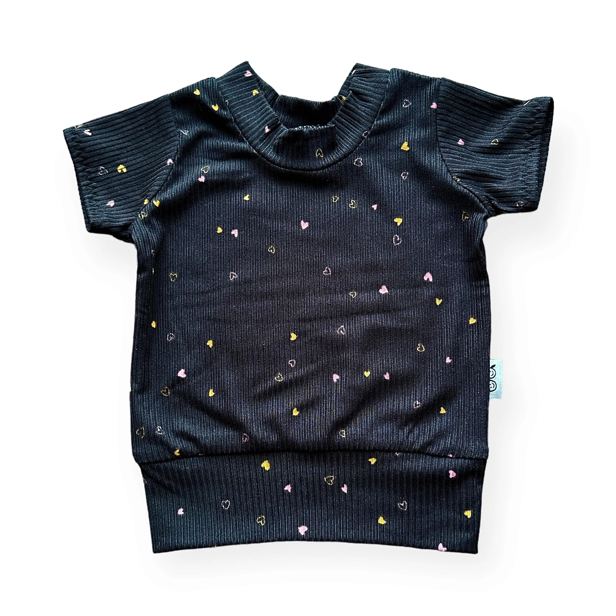 Dainty Hearts on Black Ribbed Summer Lounge Set