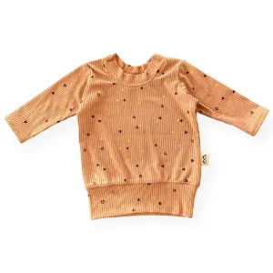Dainty Hearts on Camel Ribbed Lounge Top