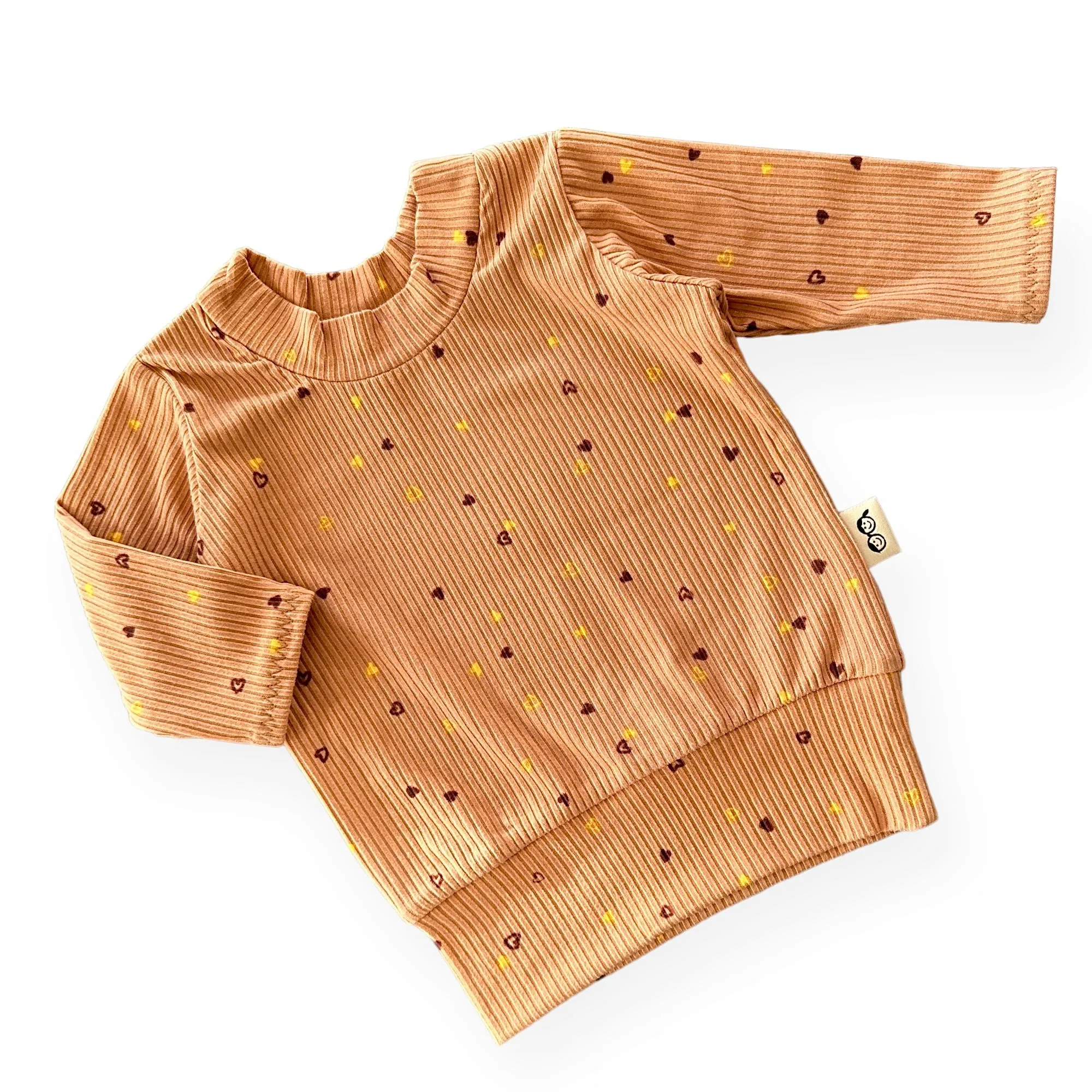 Dainty Hearts on Camel Ribbed Lounge Top