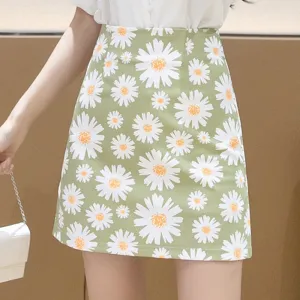 Daisy Skirt Summer French Elegant High Waist Slim Look A-Line Hip Flattering Floral Women Skirt