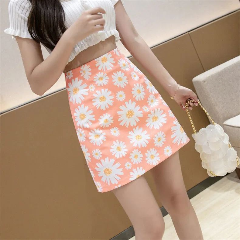 Daisy Skirt Summer French Elegant High Waist Slim Look A-Line Hip Flattering Floral Women Skirt