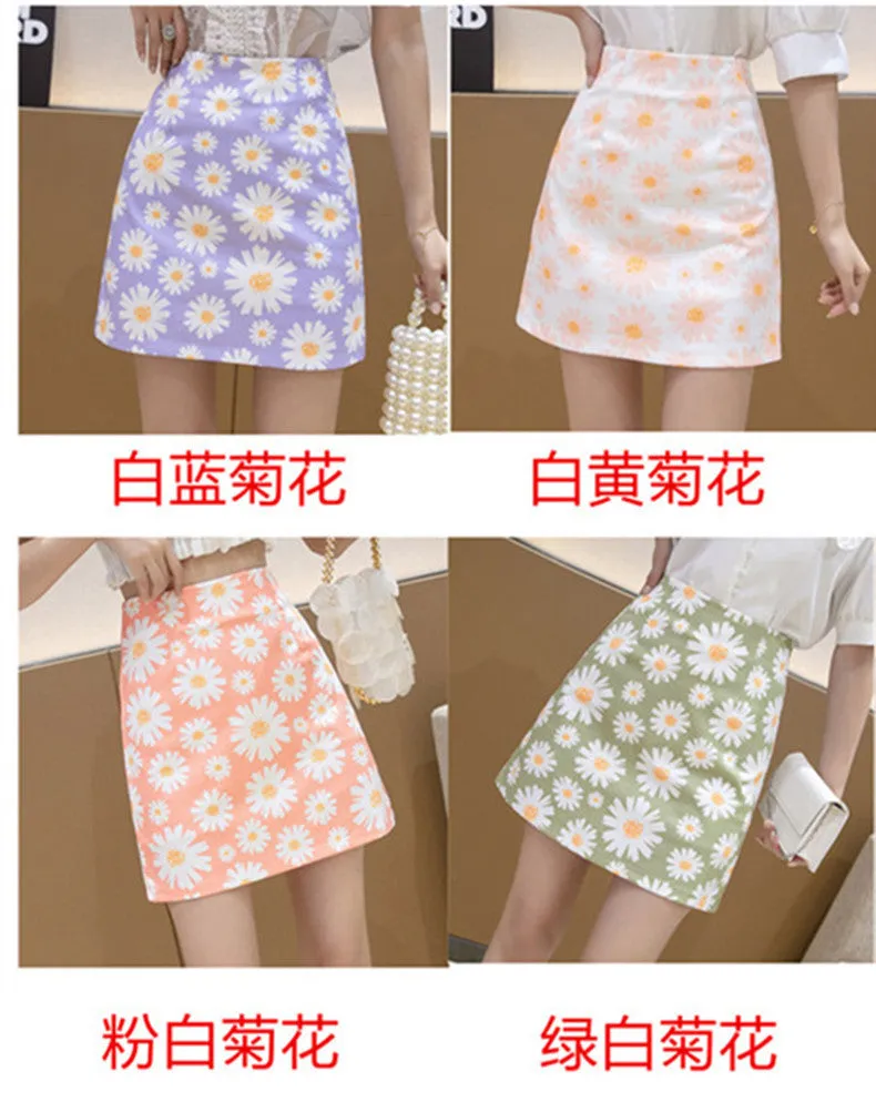 Daisy Skirt Summer French Elegant High Waist Slim Look A-Line Hip Flattering Floral Women Skirt