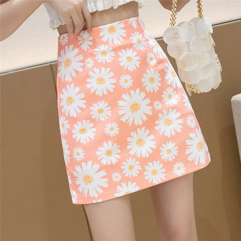 Daisy Skirt Summer French Elegant High Waist Slim Look A-Line Hip Flattering Floral Women Skirt