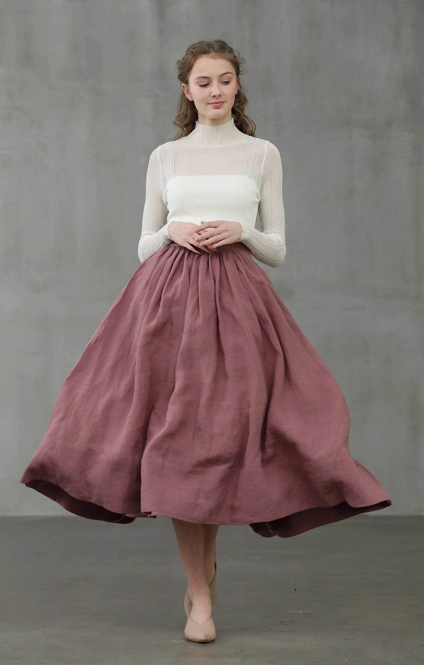 Weekend Outing Wear Insulated Warmth Daisy 03 | ashed lilac linen skirt