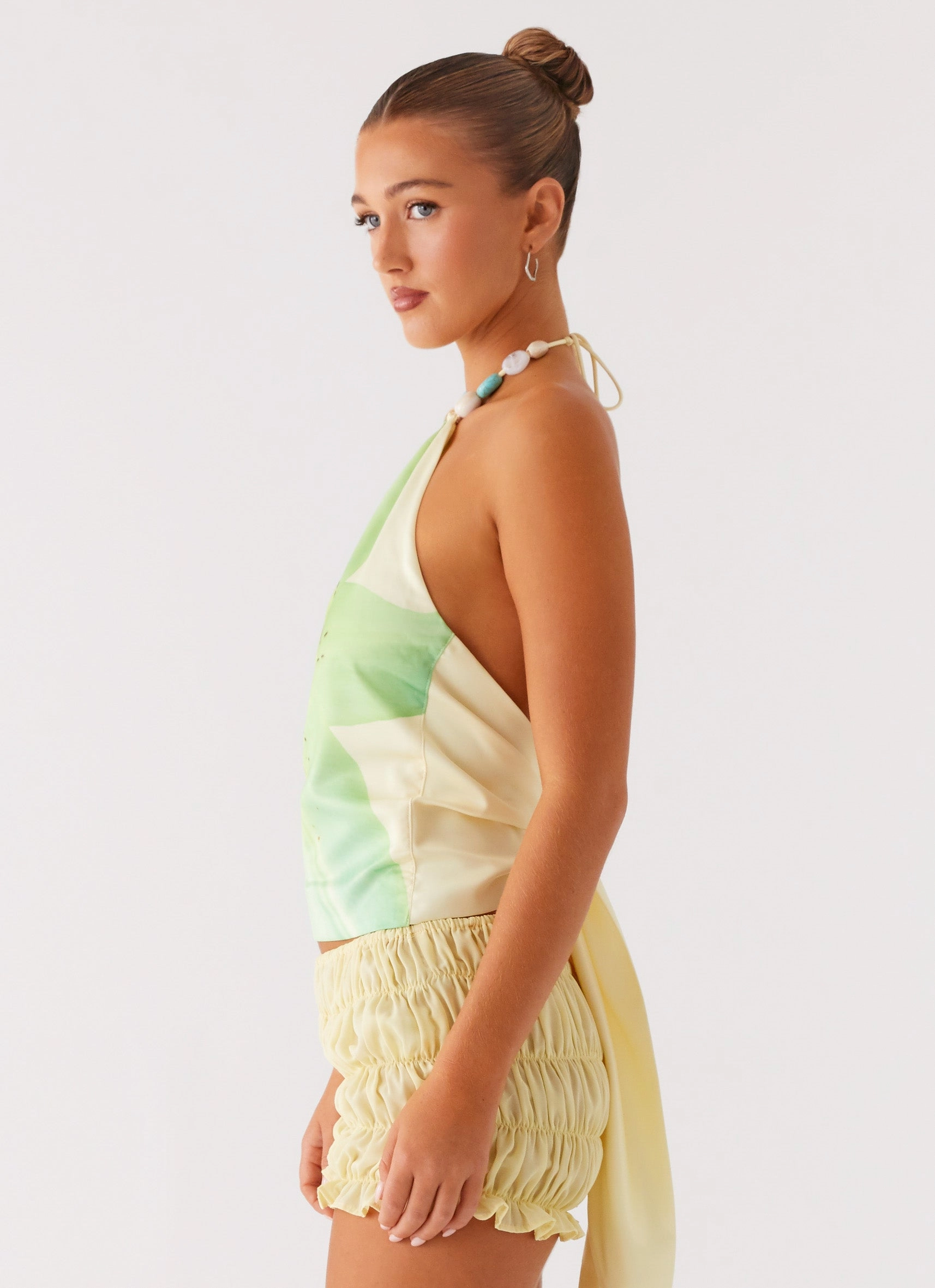 Dalila Beaded Tie Back Top - Yellow Floral Lightweight Thermal AirflowVents